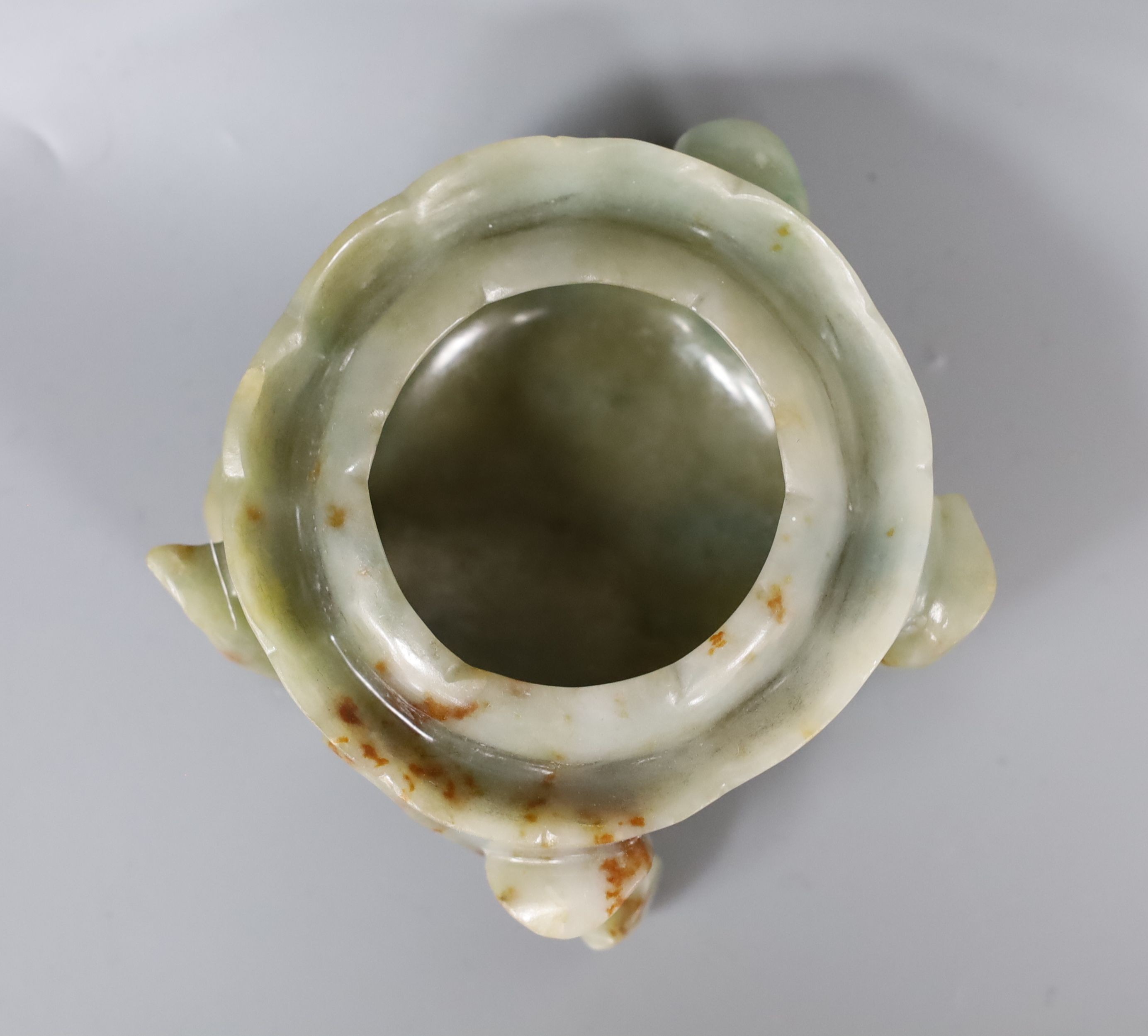 A Chinese jade brushwasher and three hardstone carvings